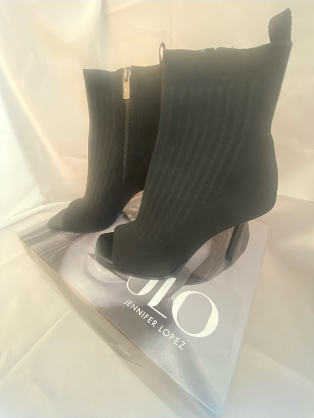 Jennifer Lopez Black Peep-Toe Stiletto Ankle Booties - Picture 10 of 14